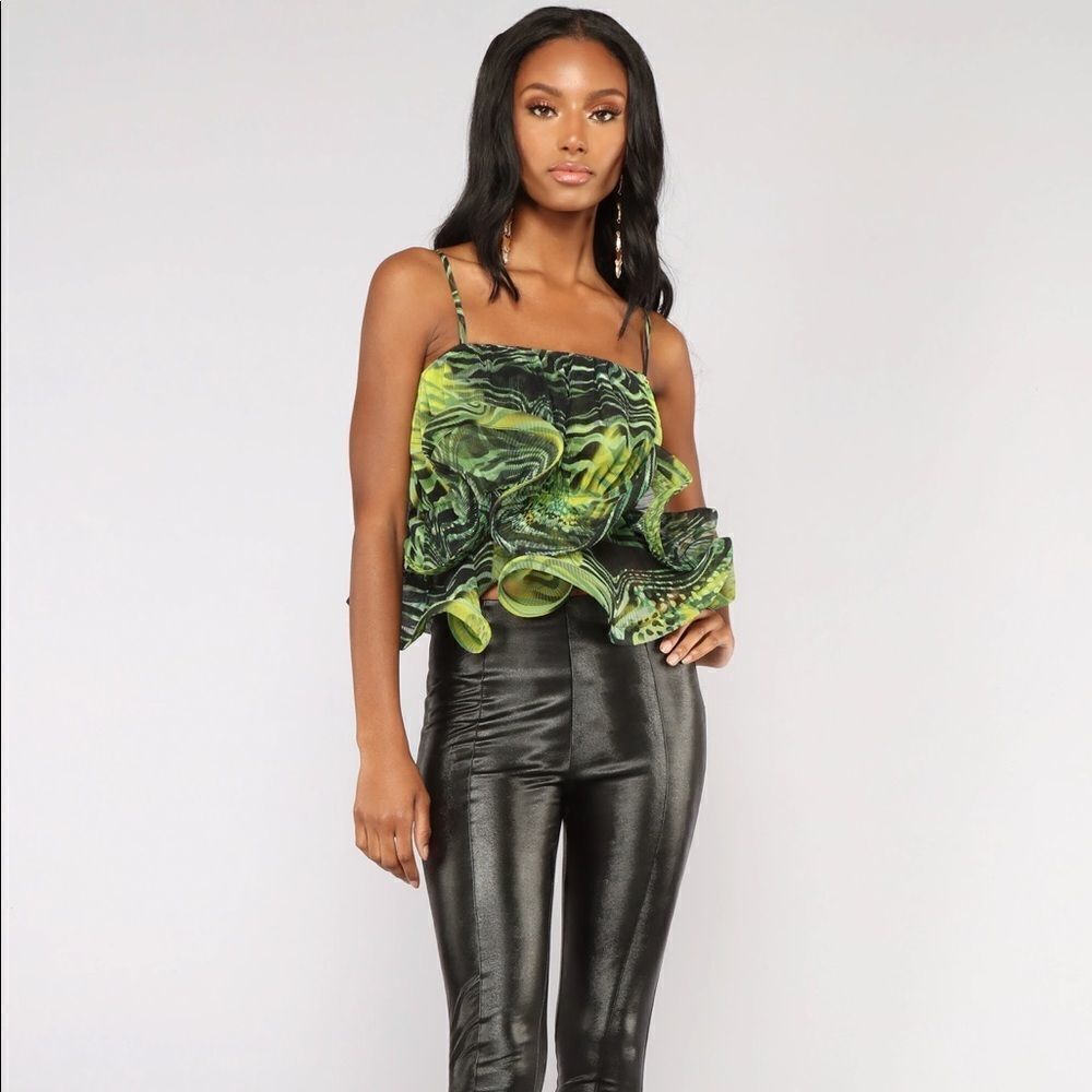 Fashion Nova Showstopper Ruffle Top - Green